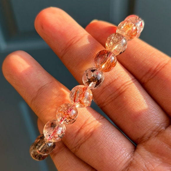High Quality Red Rutilated Quartz Crystal Bracelet 9-10mm - Picture 5 of 14
